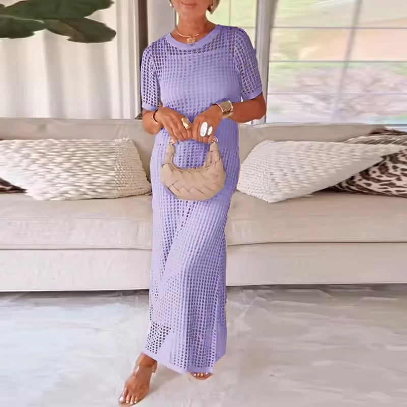 Robe Chic Deux-Pièces à Découpes avec Col Rond