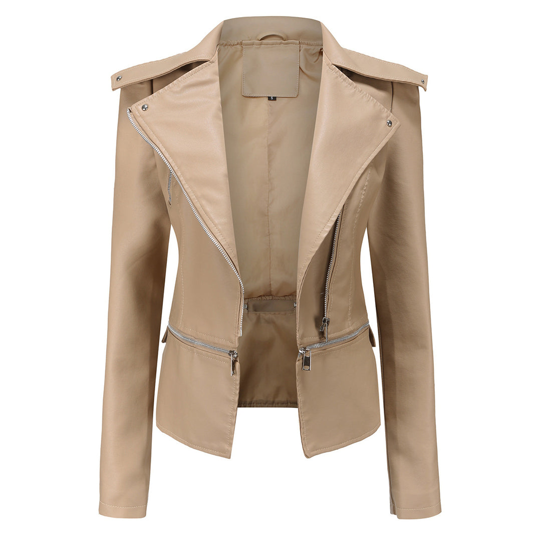 Blouson Motard en Cuir Stylé pour Femme