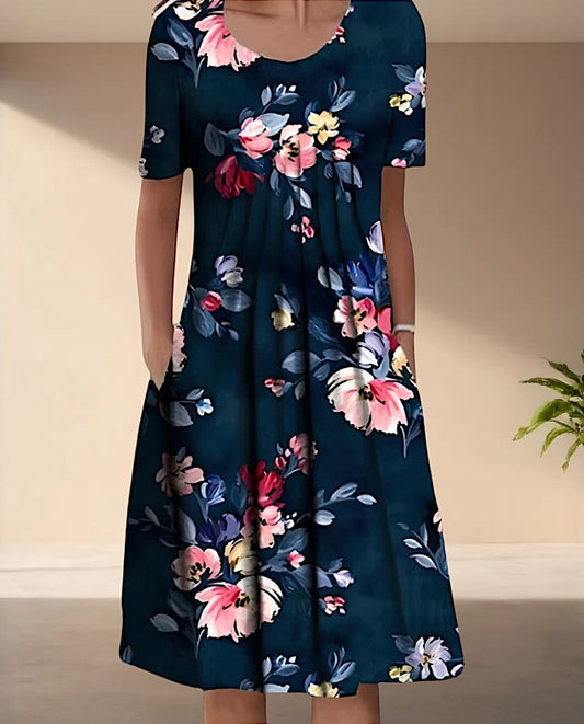 Robe Bohème à Col Rond et Imprimé Floral Femme