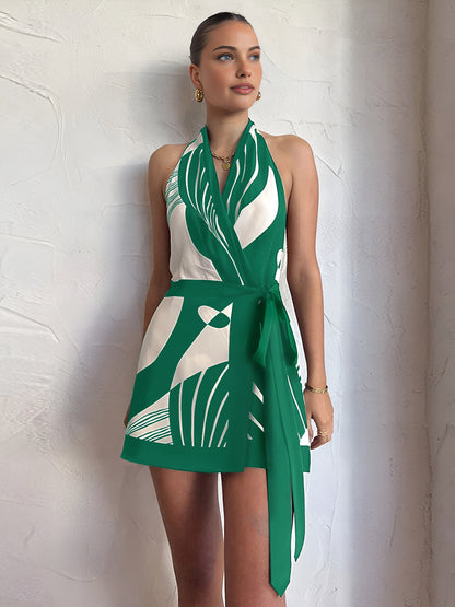 Robe Mini Portefeuille à Col Halter Raffinée pour Femme