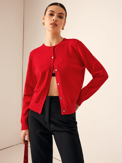 Cardigan boutonné en mélange de laine rouge femmes