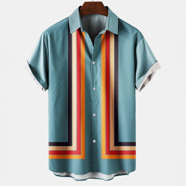 Chemise rétro rayée avec patte de boutonnage homme