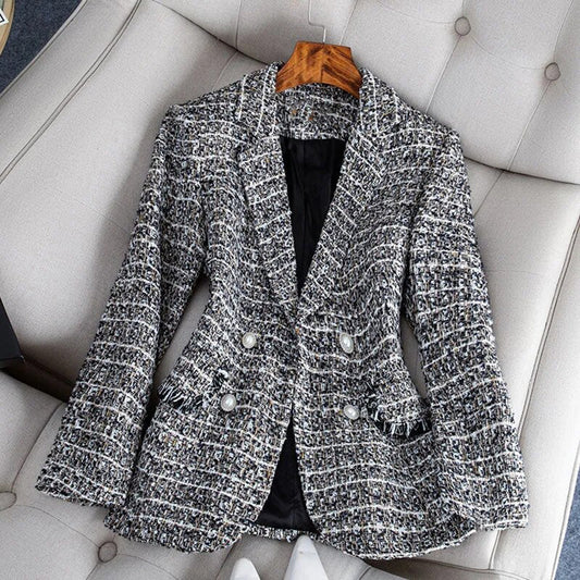 Veste Blazer Cintrée à Carreaux Élégante pour Femmes