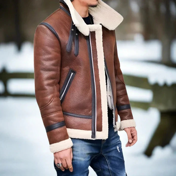 Veste en cuir zippée chauffante moderne pour homme