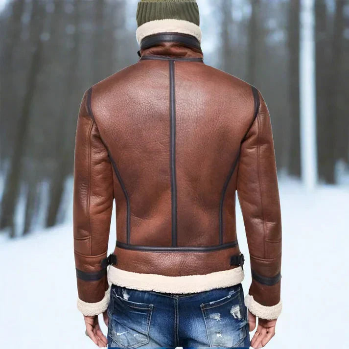 Veste en cuir zippée chauffante moderne pour homme