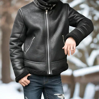 Veste en cuir zippée chauffante moderne pour homme