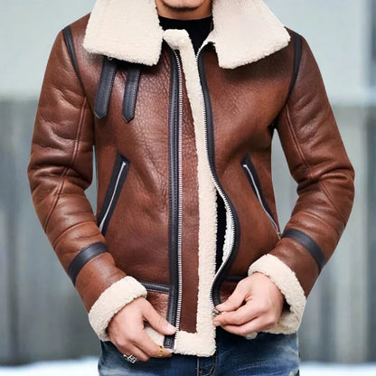 Veste en cuir zippée chauffante moderne pour homme