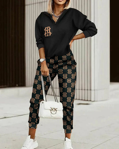 Ensemble Confort Chic à Pull Col V et Pantalone pour Femme