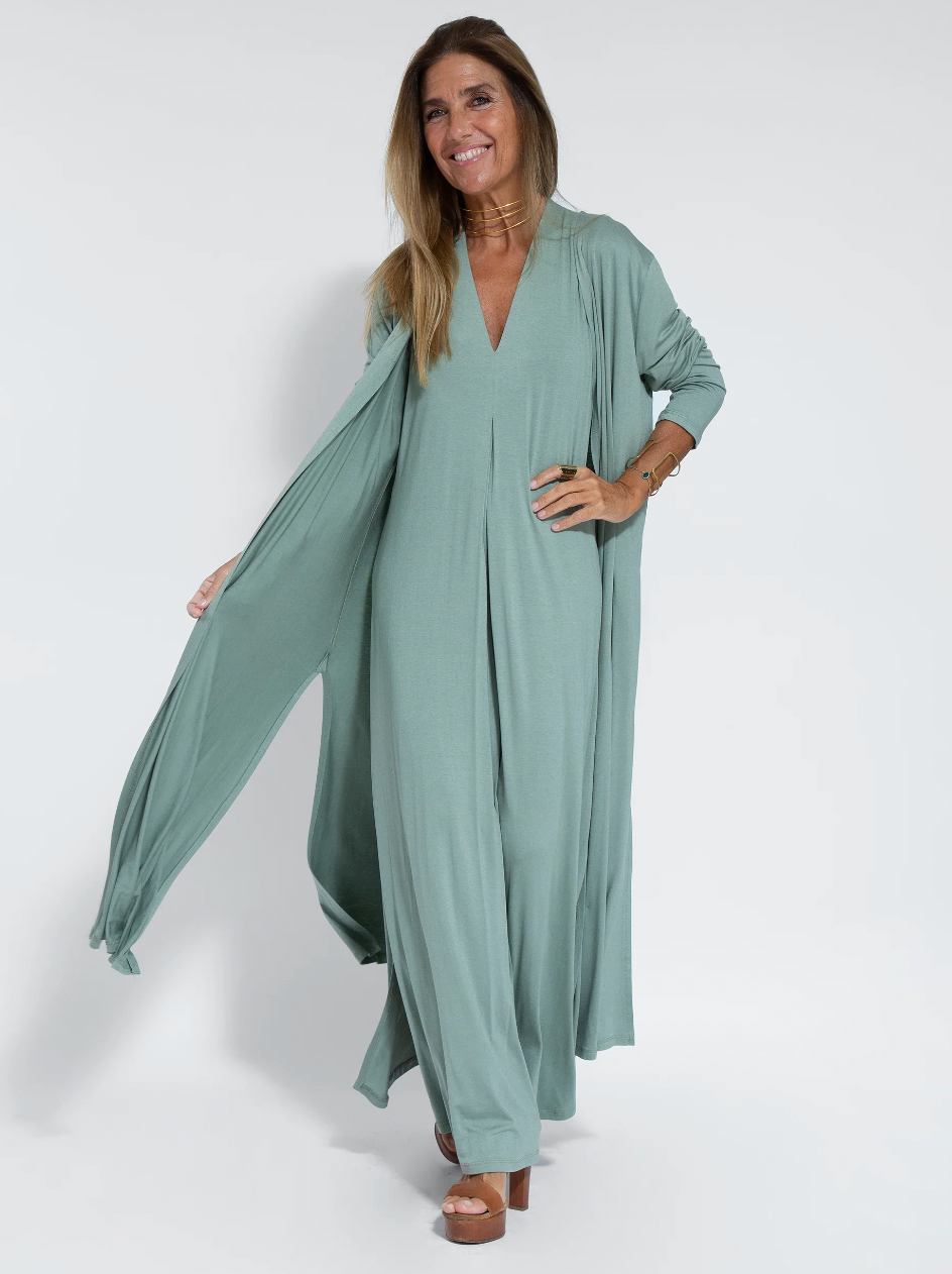 Ensemble Élégant Robe Maxi et Gilet Femmes