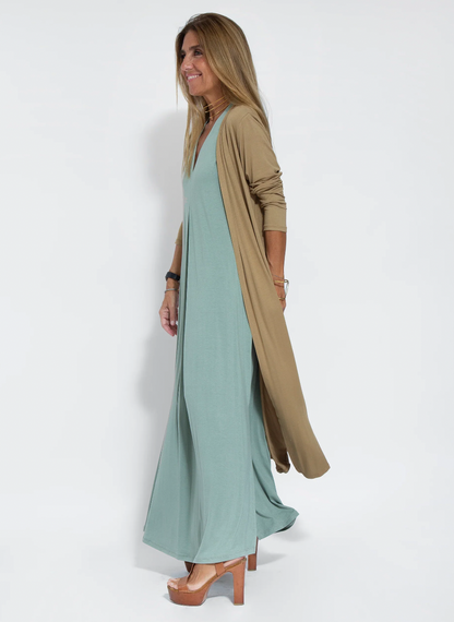 Ensemble Élégant Robe Maxi et Gilet Femmes