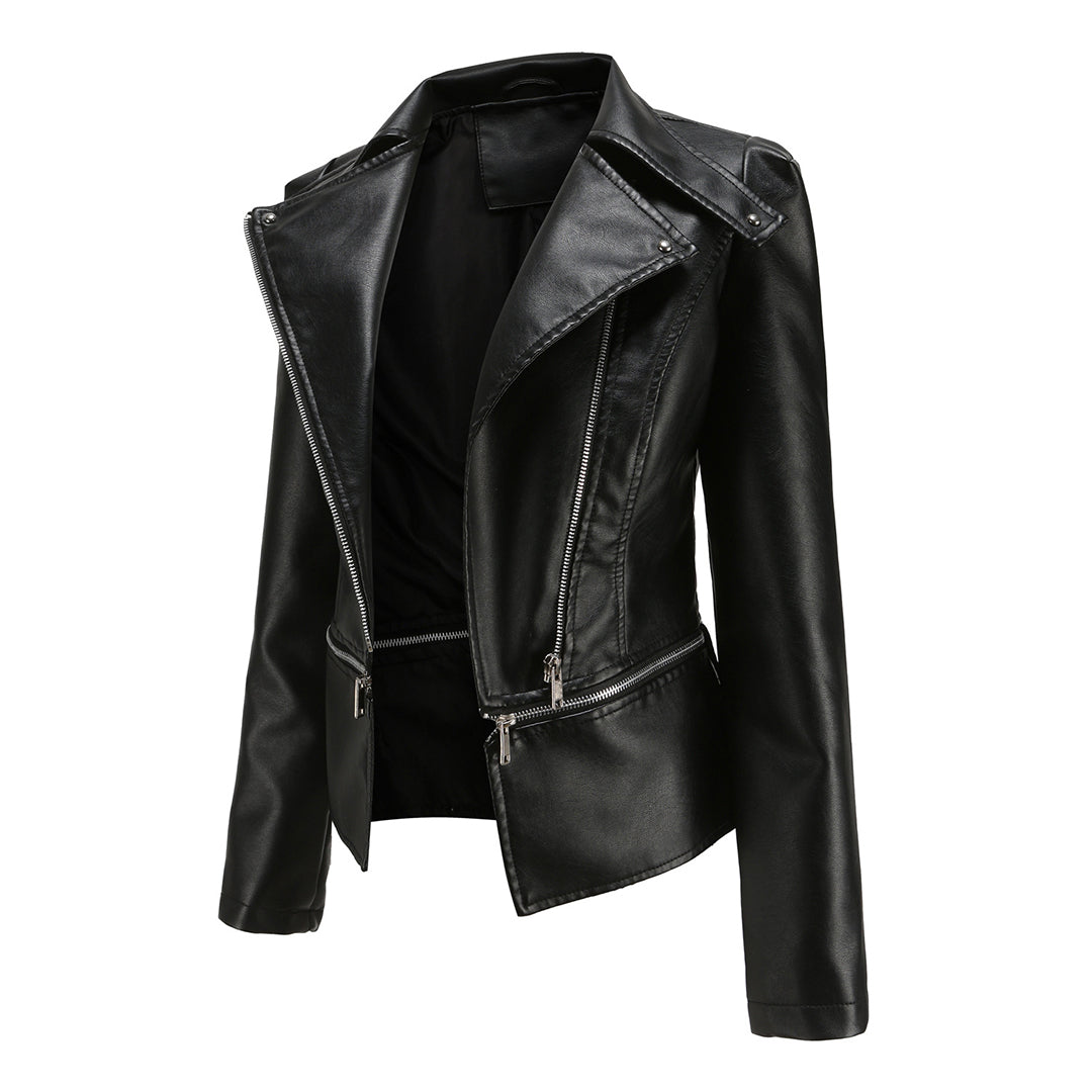 Blouson Motard en Cuir Stylé pour Femme