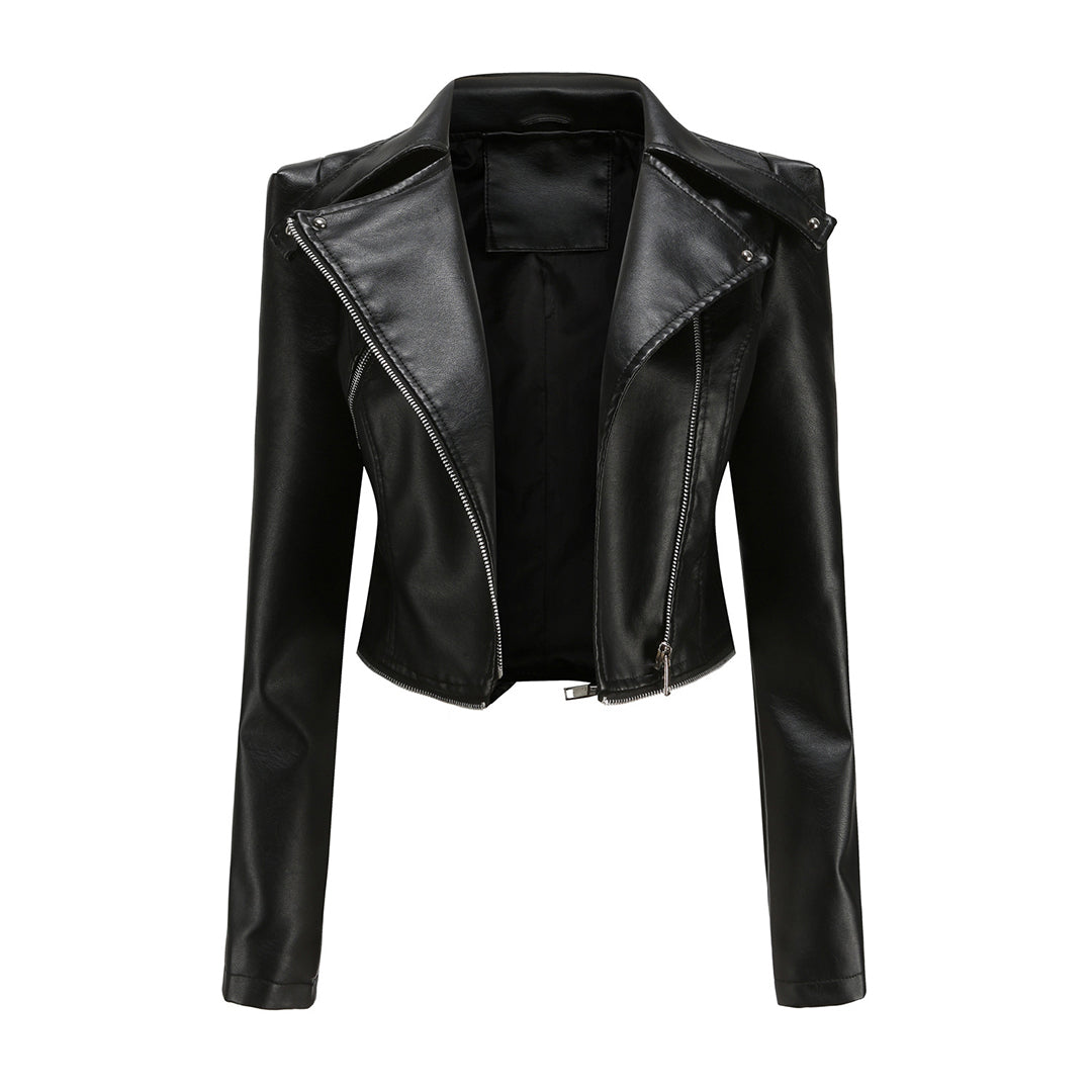 Blouson Motard en Cuir Stylé pour Femme