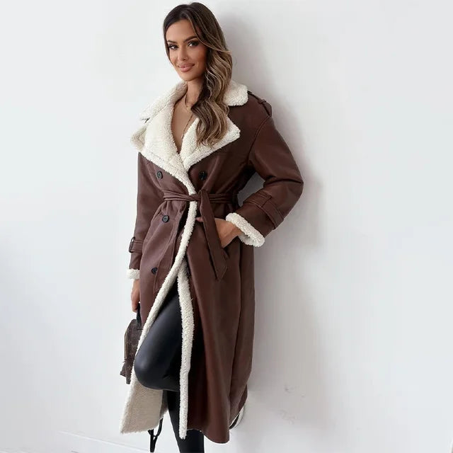 Manteau D'Hiver Long Doublé de Fourrure Femmes