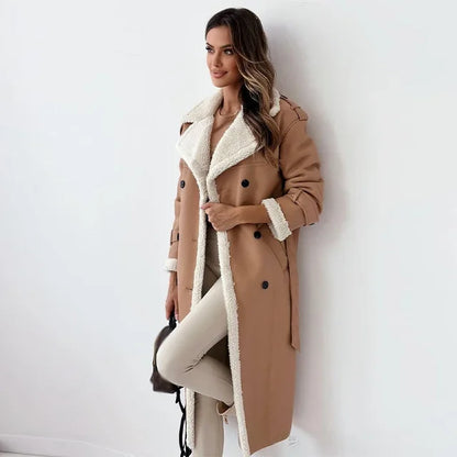 Manteau D'Hiver Long Doublé de Fourrure Femmes