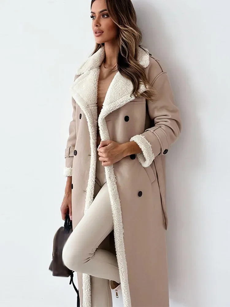 Manteau D'Hiver Long Doublé de Fourrure Femmes