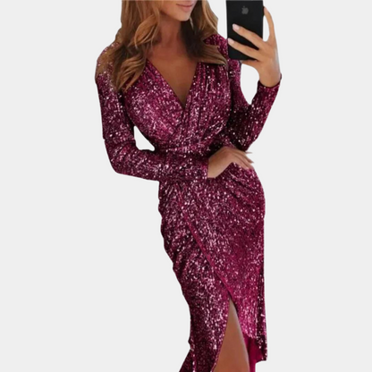 Robe à paillettes pour femmes avec fente sur le devant