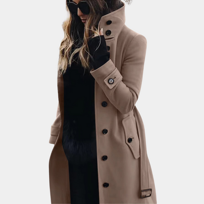 Manteau Trench Ceinturé en Laine Douce Femme