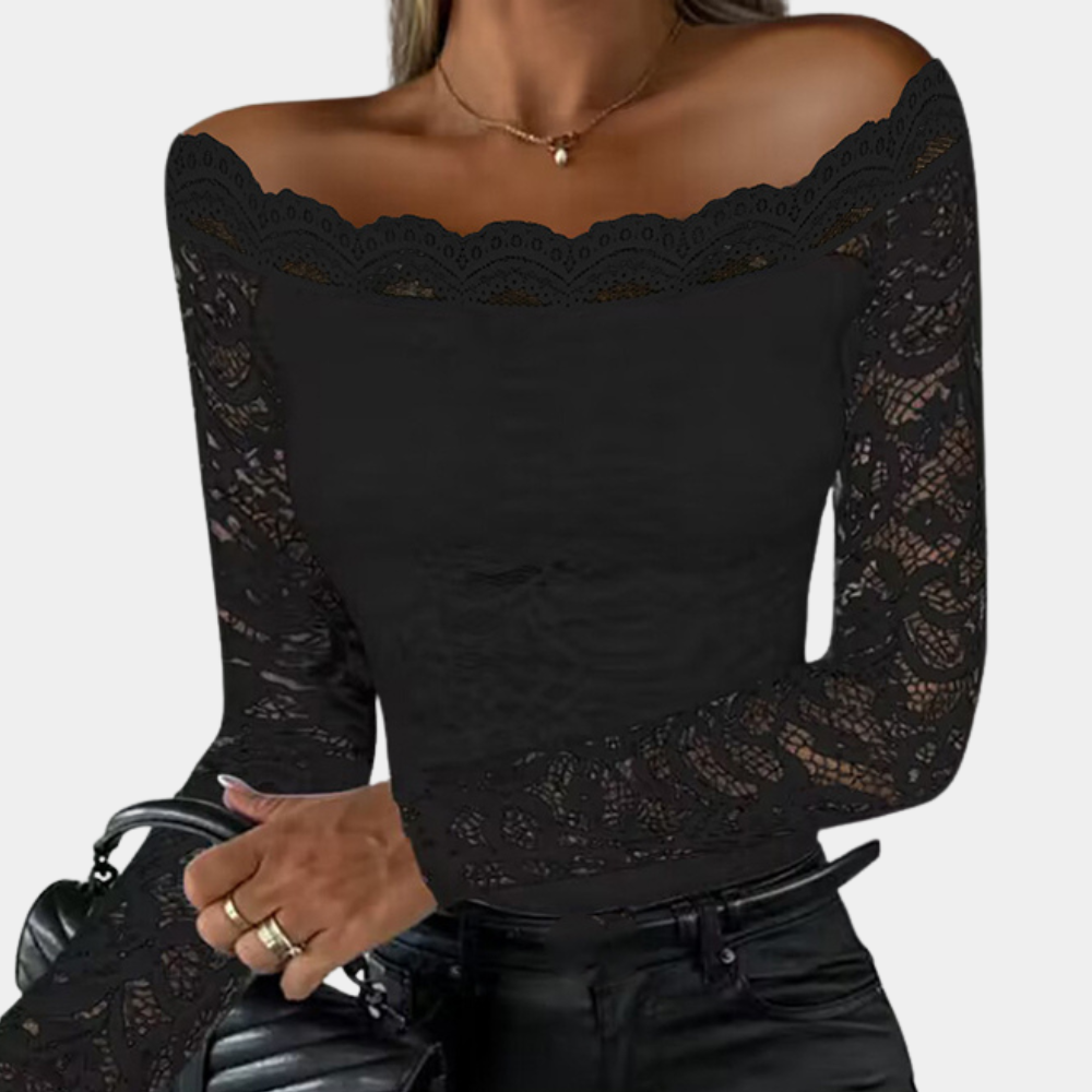 Blouse Off-Shoulder Bodycon en Dentelle Élégante pour Femme