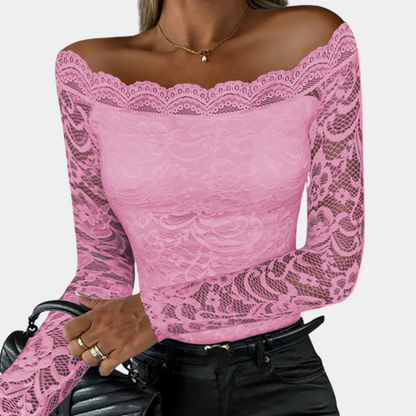 Blouse Off-Shoulder Bodycon en Dentelle Élégante pour Femme