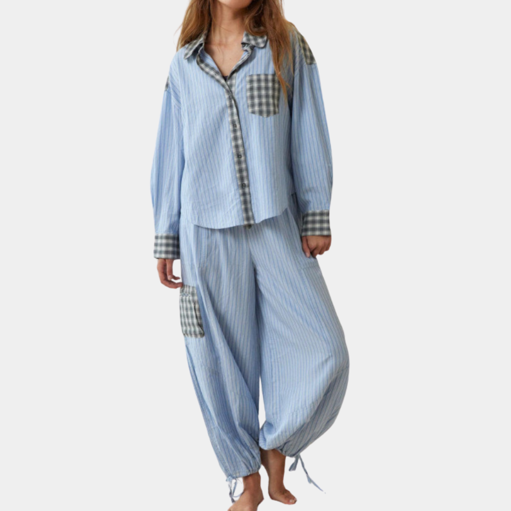 Pyjama Décontracté À Imprimé Carreaux Et Pantalon Aladdin Pour Femme