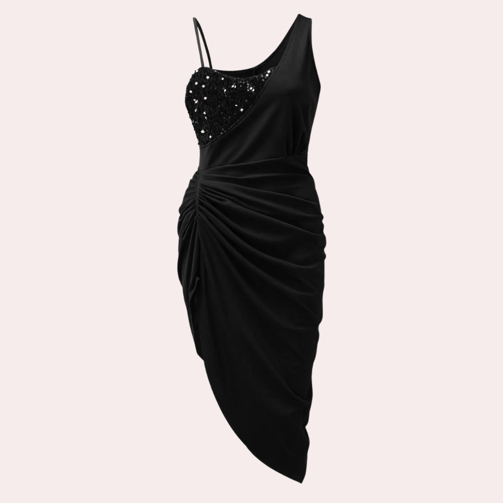Robe Plissée Asymétrique Sans Manches À Sequins Pour Femme