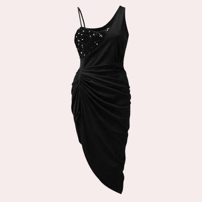 Robe Plissée Asymétrique Sans Manches À Sequins Pour Femme
