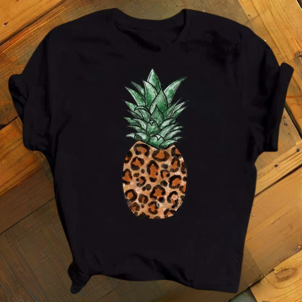 Polo Femme Élégant Imprimé Ananas Col Rond