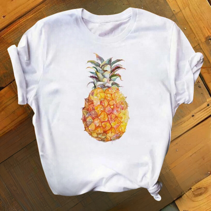Polo Femme Élégant Imprimé Ananas Col Rond