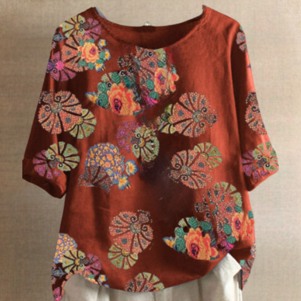 Blouse Élégante à Imprimé Fleuri et Col Rond pour Femme
