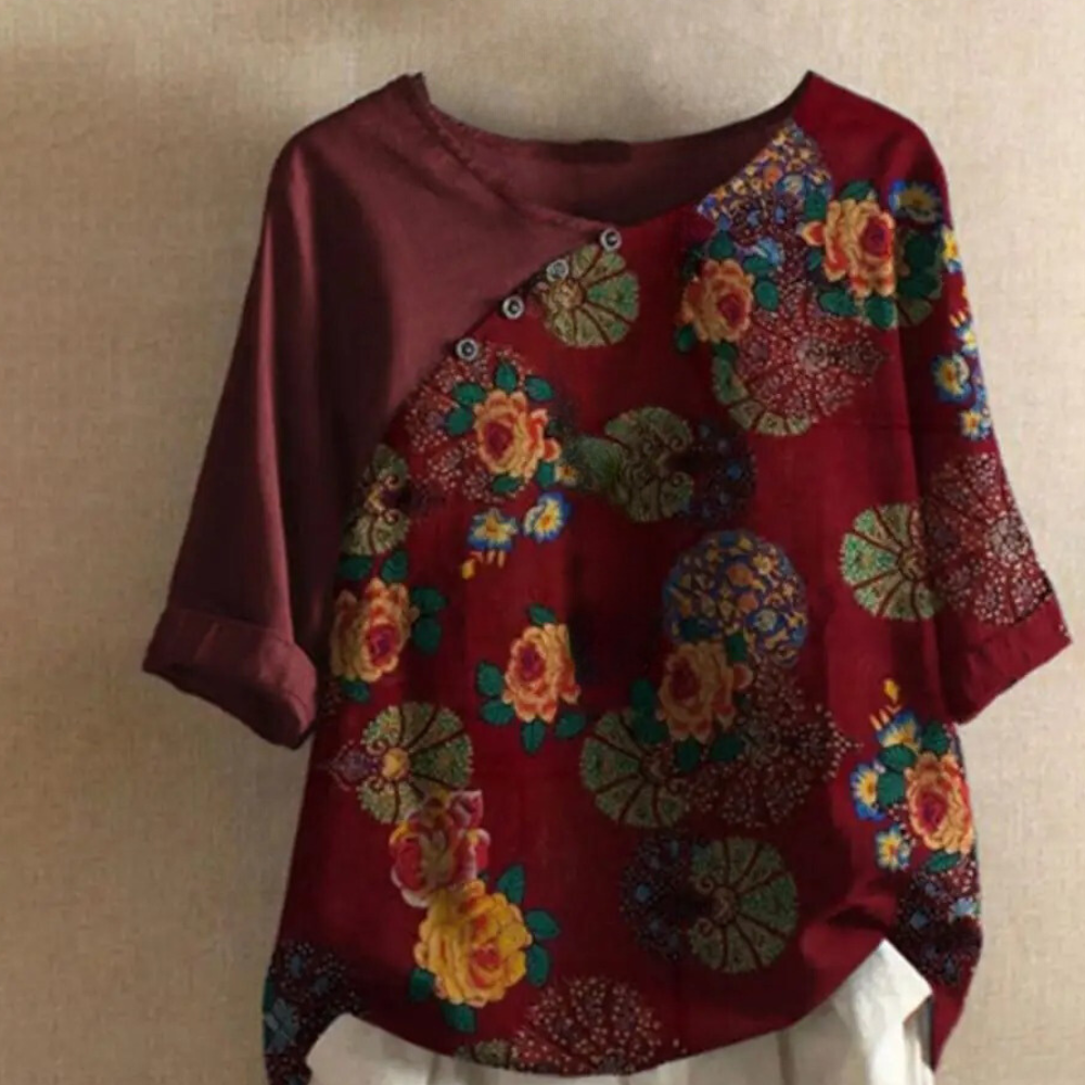 Blouse Élégante à Imprimé Fleuri et Col Rond pour Femme