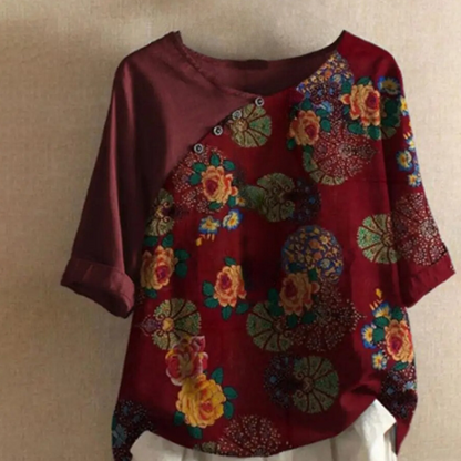 Blouse Élégante à Imprimé Fleuri et Col Rond pour Femme