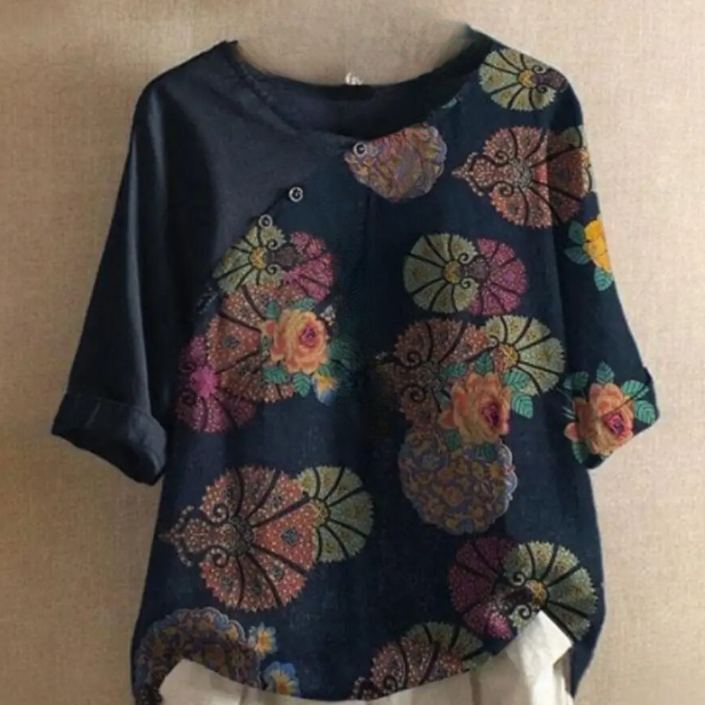 Blouse Élégante à Imprimé Fleuri et Col Rond pour Femme