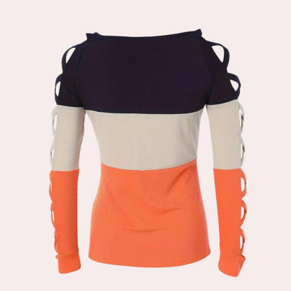 Blouse à Col Oval Élégant et Manches Croisées Pour Femme
