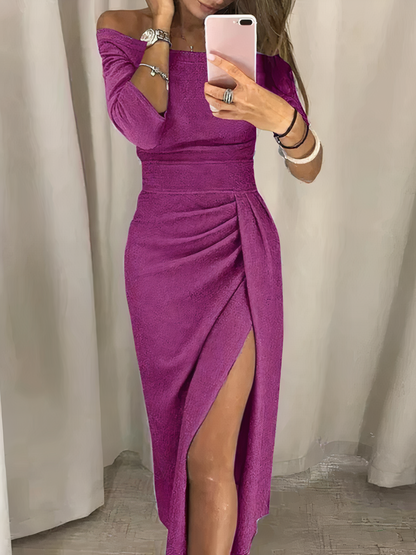 Robe Midi Pailletée Décolleté Dégagé pour Femmes