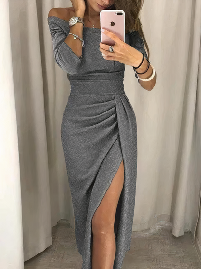 Robe Midi Pailletée Décolleté Dégagé pour Femmes