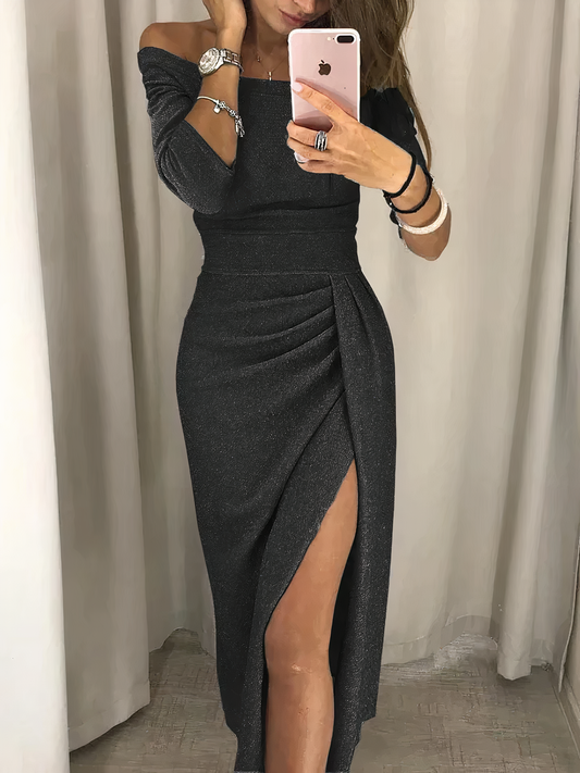 Robe Midi Pailletée Décolleté Dégagé pour Femmes