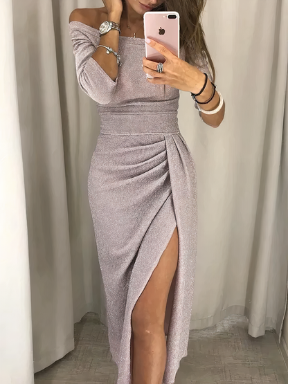 Robe Midi Pailletée Décolleté Dégagé pour Femmes