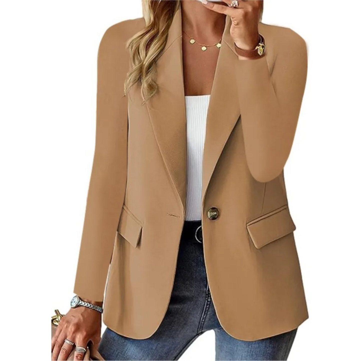 Blazer Chic à Manches Longues Slim Pour Femmes