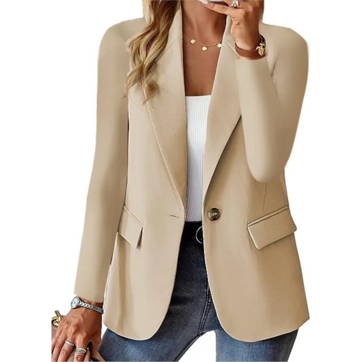 Blazer Chic à Manches Longues Slim Pour Femmes