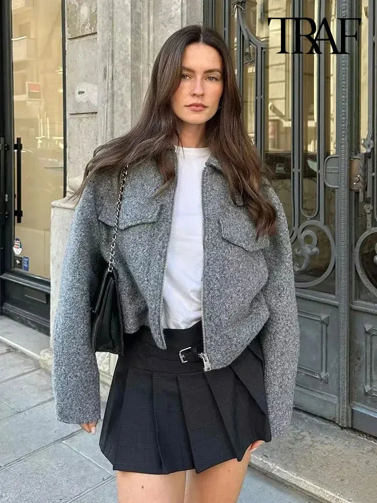 Veste Croppée avec Poches Patch pour Femme