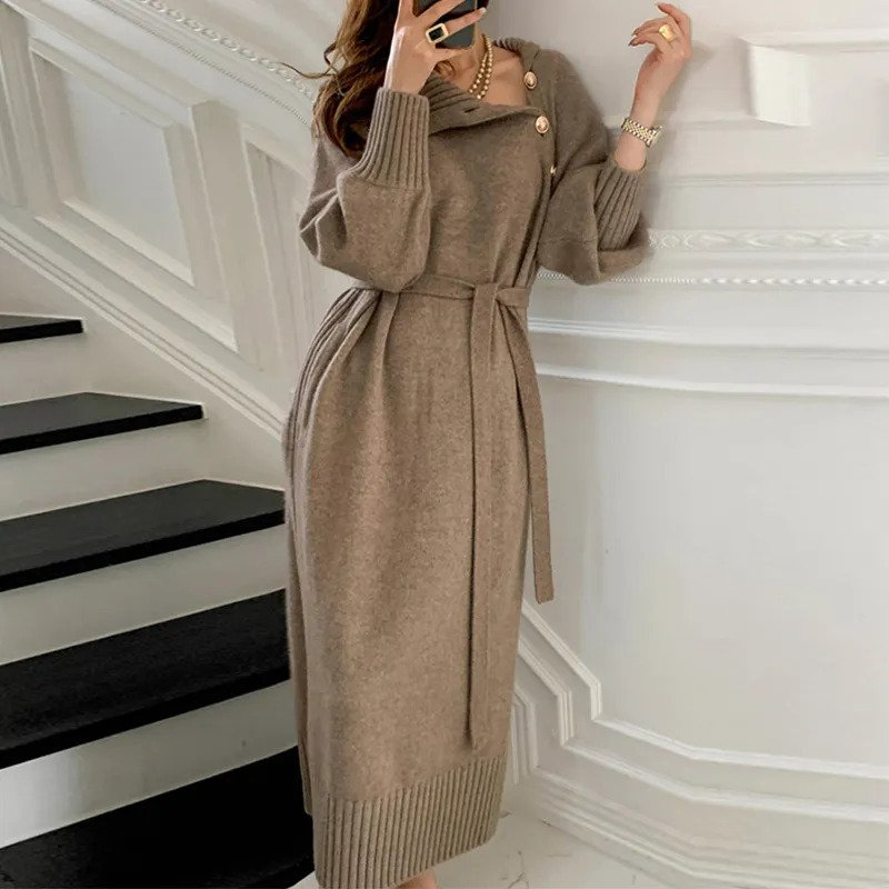 Robe Longue en Maille Col Roulé pour Femmes