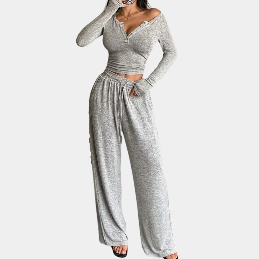 Ensemble Top Court à Manches Longues et Pantalon Maxi Chic pour Femme