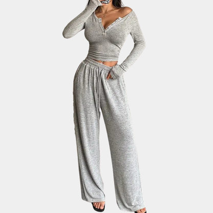 Ensemble Top Court à Manches Longues et Pantalon Maxi Chic pour Femme