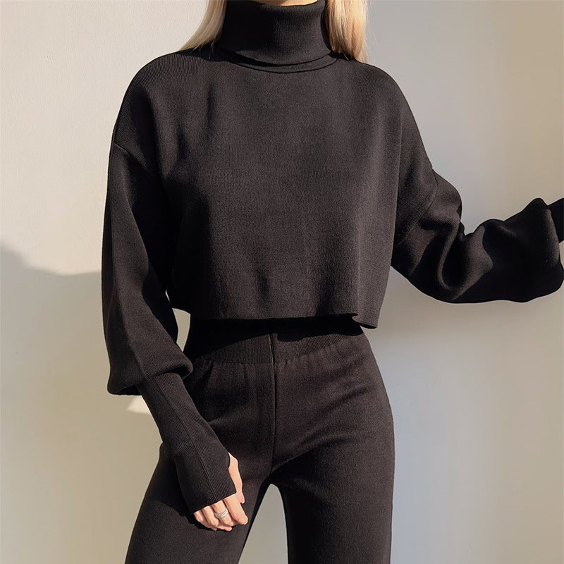 Ensemble Hiver Tricoté Turtleneck Pantalon Femme