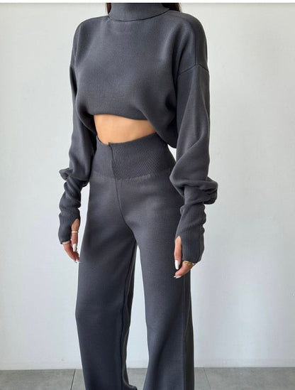 Ensemble Hiver Tricoté Turtleneck Pantalon Femme