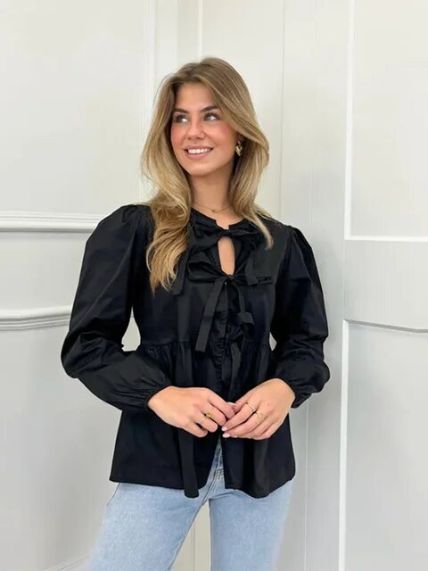 Blouse élégante à détail nœud pour femmes