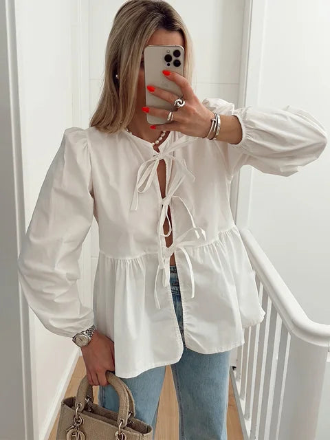 Blouse élégante à détail nœud pour femmes