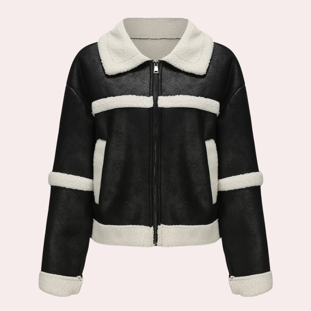 Veste en Cuir Chic avec Col Fourrure pour Femme