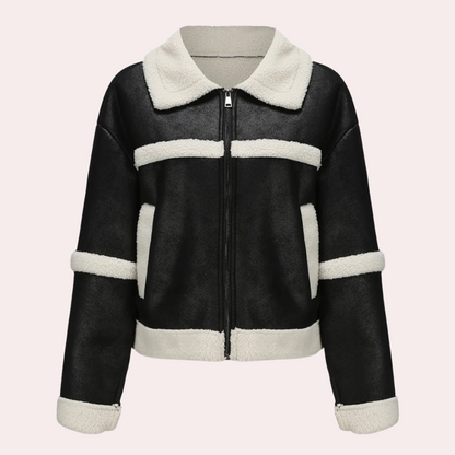 Veste en Cuir Chic avec Col Fourrure pour Femme