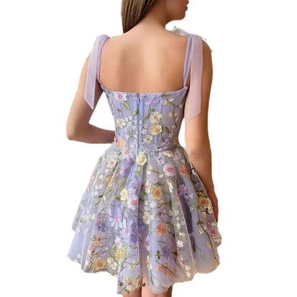 Robe Elegante Mini Florale en Mesh Femme